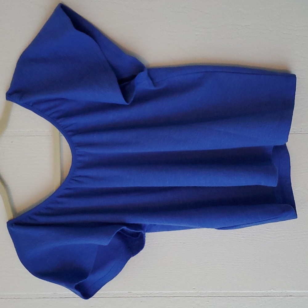 NWT Banana Republic Petite Cropped Textured Scoop-Neck Flutter Top Blue Cobalt